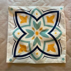 2 Canvas Zippered Pillow Covers 17” x 17”. NWOT navy, gold, pale blue on white.